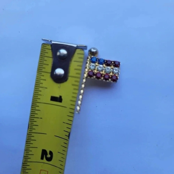 Ballou Reg'd US Jewelry American Flag USA Gold Tone  Pin Brooch Stones Army Gift - Picture 2 of 8